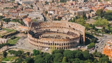 aerial view of Colosseum at Rome Italy