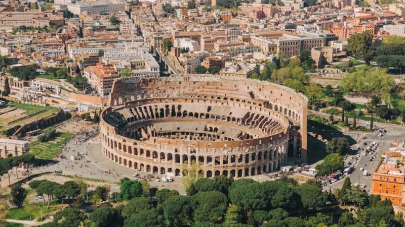 aerial view of Colosseum at Rome Italy