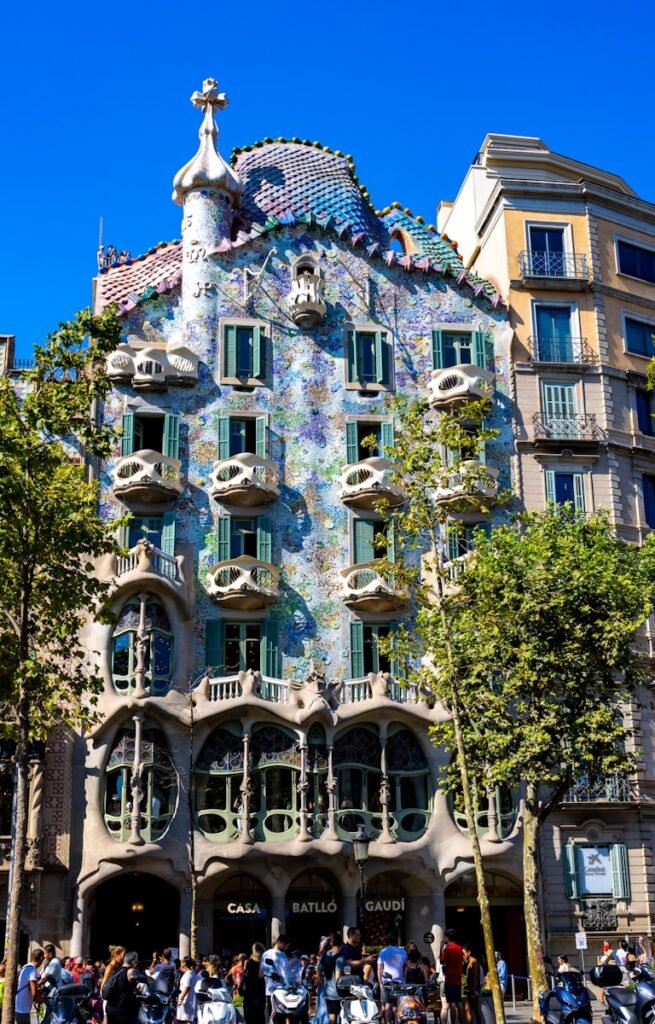a building with a colorful roof
